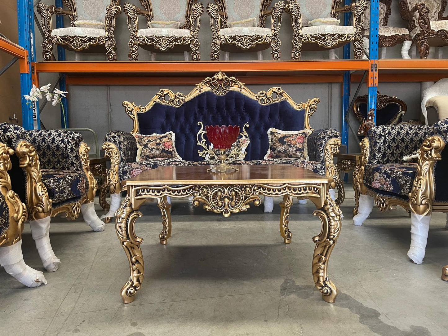 Golden Rose 7-Seater sofa set – Hand-Carved Hardwood, Persian Fabric & Matching Tables