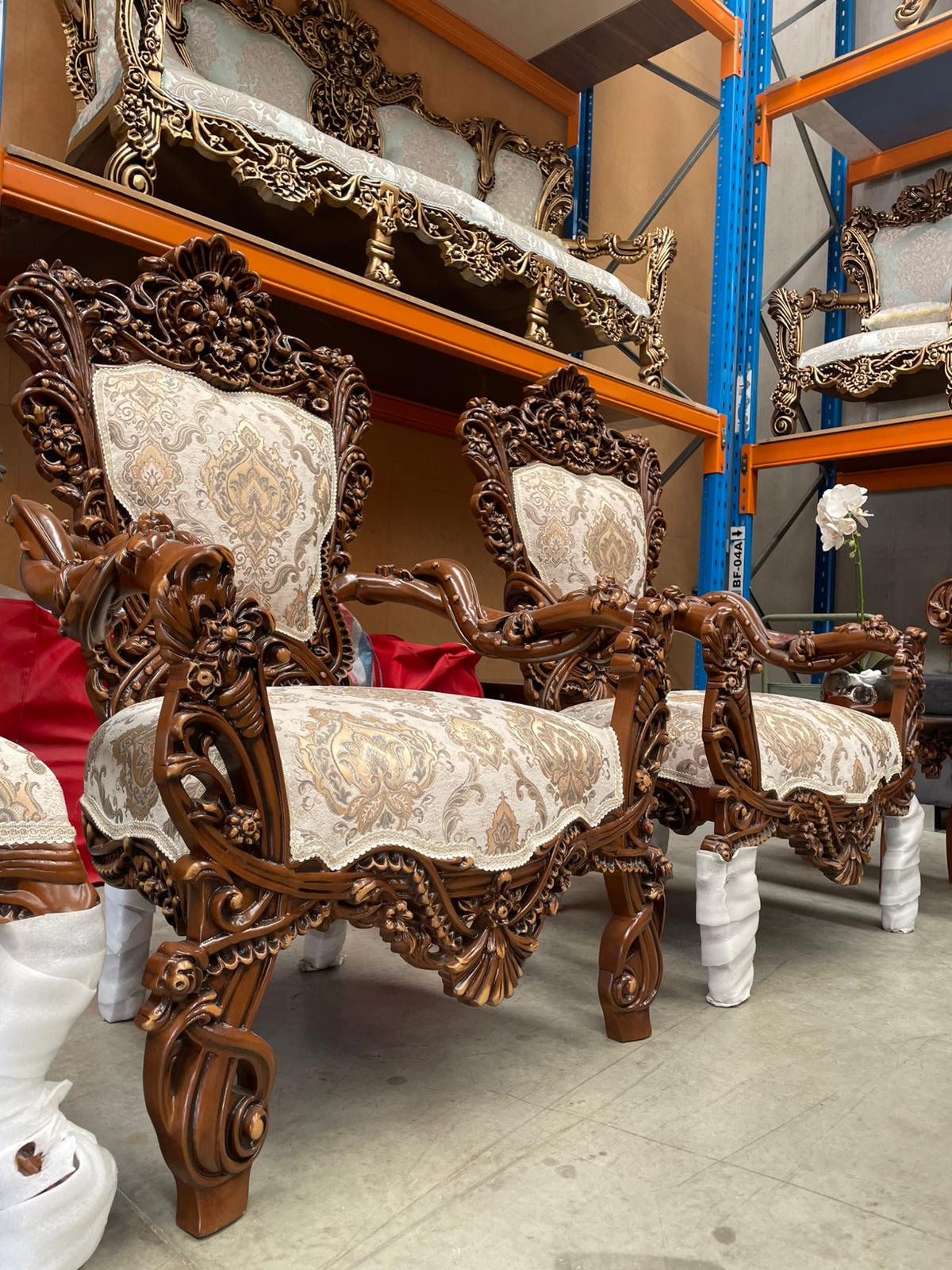 Almas 9-Seater sofa set – Hand-Carved Hardwood, Persian Fabric & Matching Tables