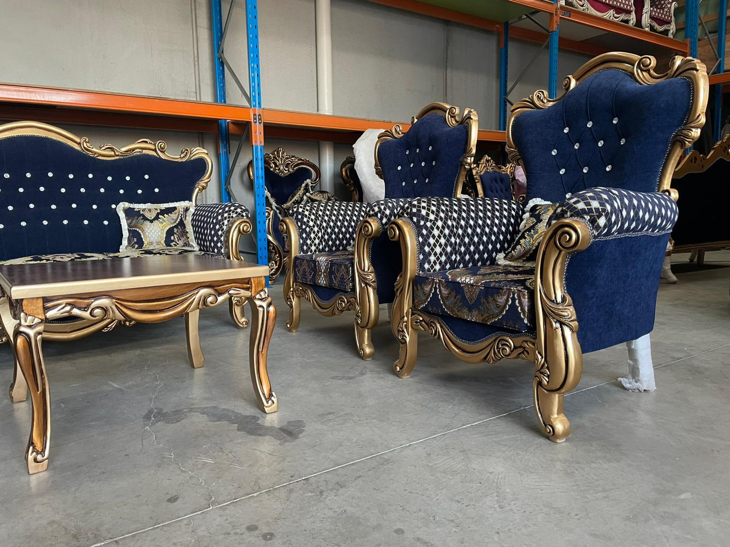 Medna 7-Seater sofa set – Hand-Carved Hardwood & Matching Tables