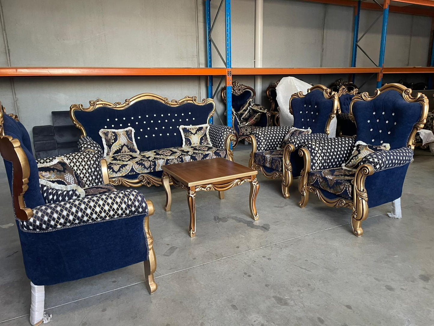Medna 7-Seater sofa set – Hand-Carved Hardwood & Matching Tables