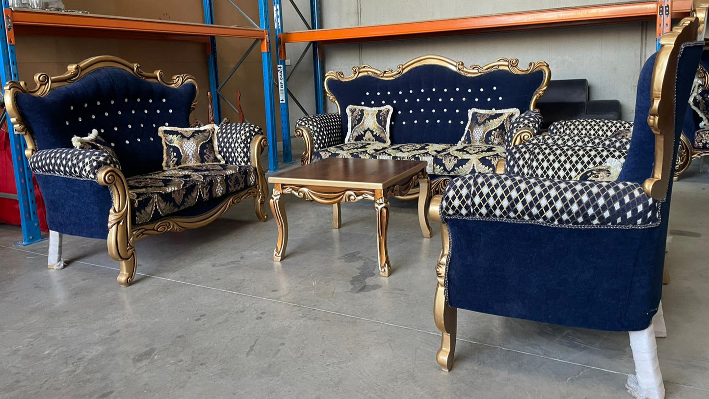 Medna 7-Seater sofa set – Hand-Carved Hardwood & Matching Tables