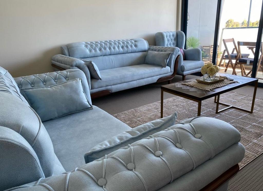 Ashil 7-Seater Sofa – Elegant Comfort in Sky Blue
