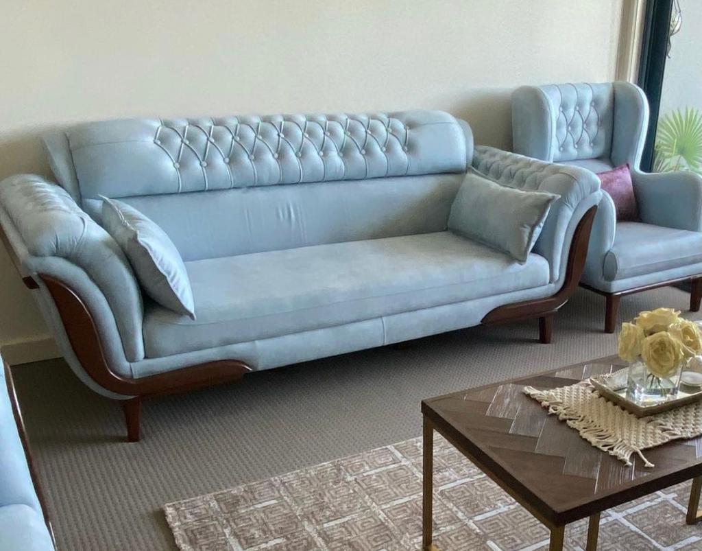 Ashil 7-Seater Sofa – Elegant Comfort in Sky Blue