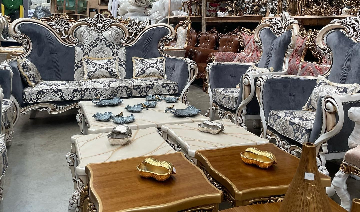 Epic 7-Seater Sofa Set - Grey & White Elegance with Matching Tables