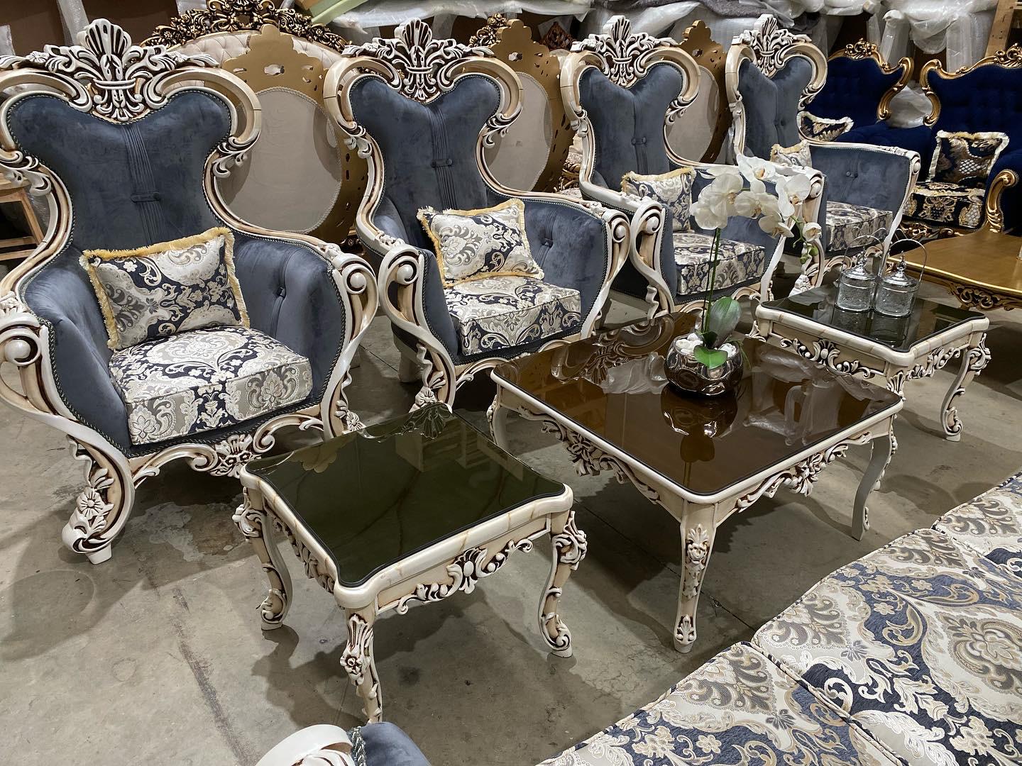 Epic 7-Seater Sofa Set - Grey & White Elegance with Matching Tables