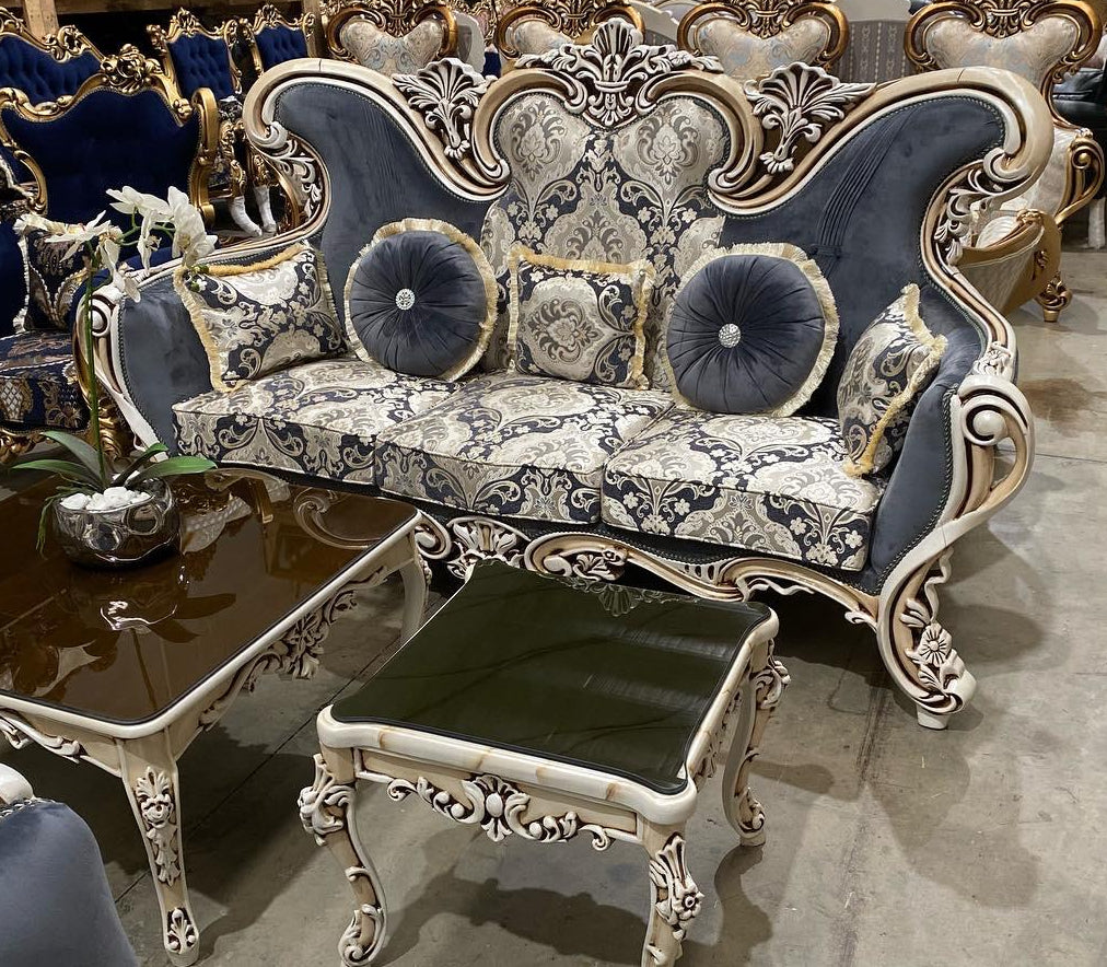 Epic 7-Seater Sofa Set - Grey & White Elegance with Matching Tables