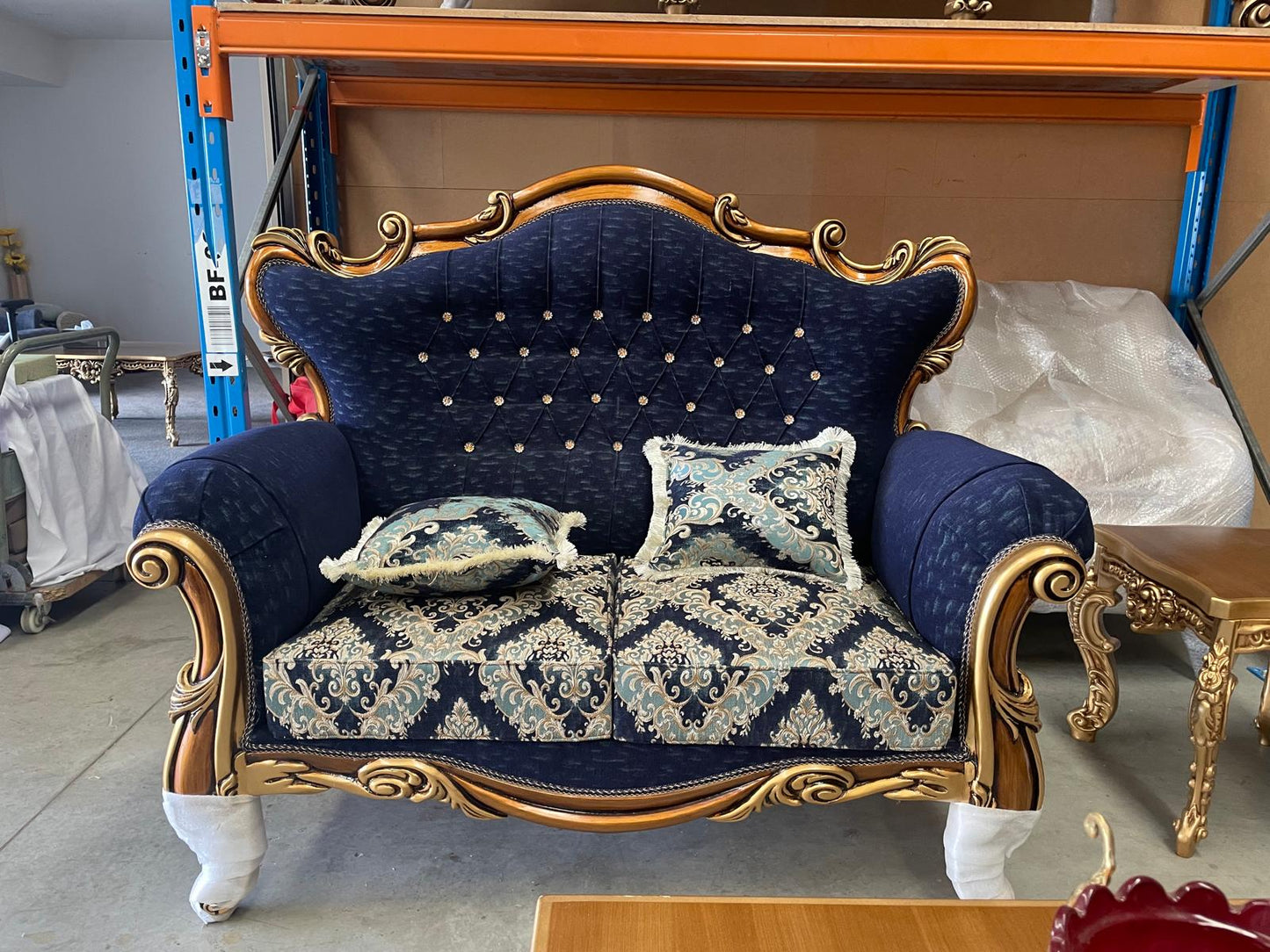 Medna 7-Seater sofa set – Hand-Carved Hardwood, Persian Fabric & Matching Tables