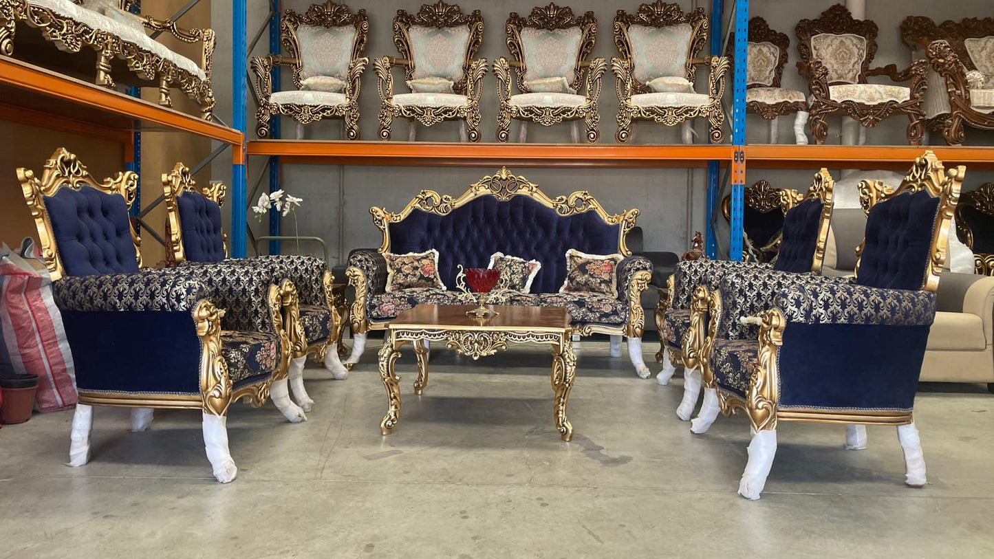 Golden Rose 7-Seater sofa set – Hand-Carved Hardwood, Persian Fabric & Matching Tables