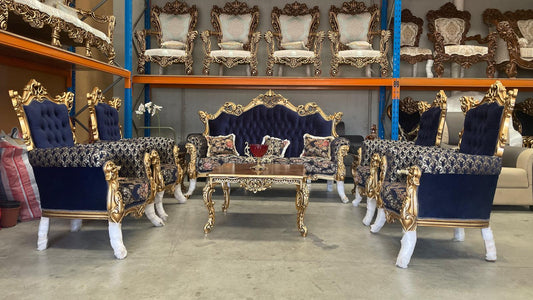 Golden Rose 7-Seater sofa set – Hand-Carved Hardwood, Persian Fabric & Matching Tables