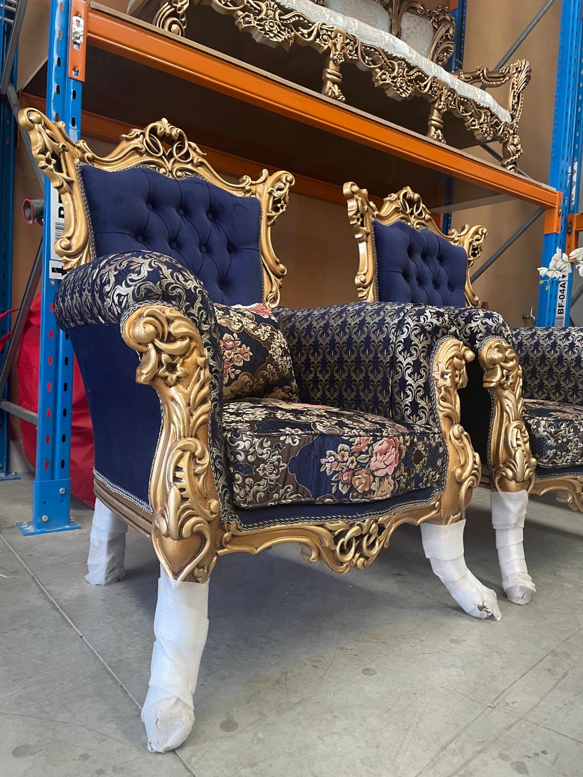 Golden Rose 7-Seater sofa set – Hand-Carved Hardwood, Persian Fabric & Matching Tables