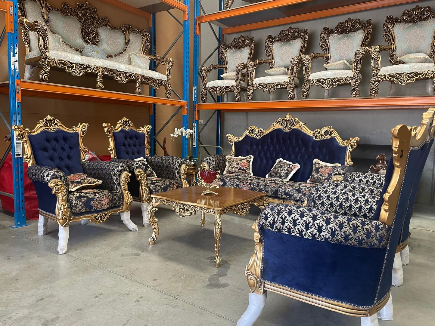 Golden Rose 7-Seater sofa set – Hand-Carved Hardwood, Persian Fabric & Matching Tables