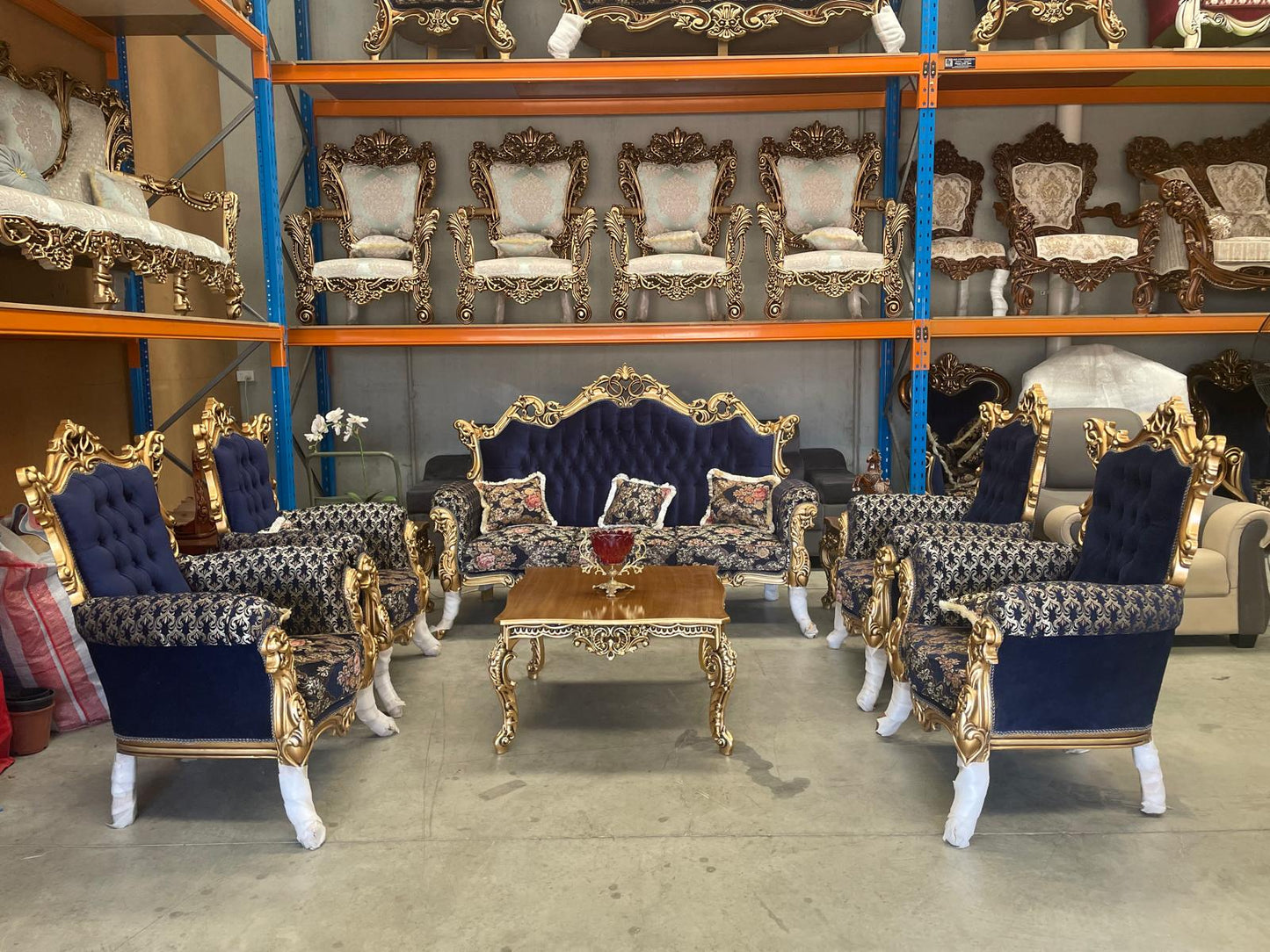 Golden Rose 7-Seater sofa set – Hand-Carved Hardwood, Persian Fabric & Matching Tables