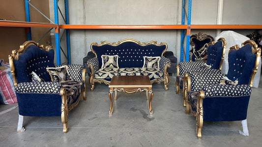 Medna 7-Seater sofa set – Hand-Carved Hardwood & Matching Tables