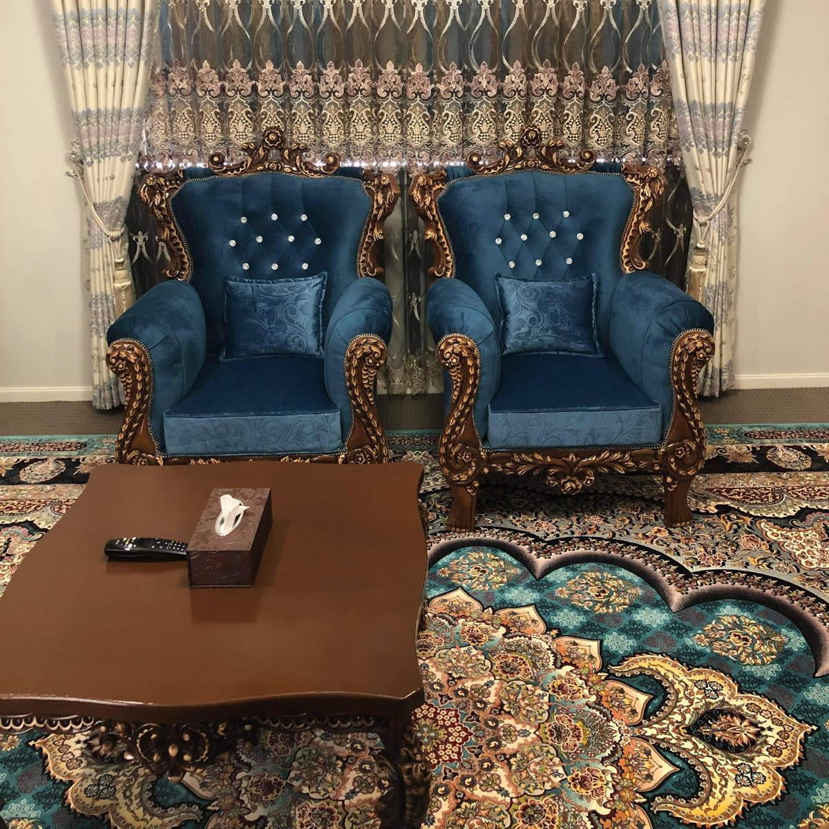 Dark Blue Kapra 7-Seater Sofa Set with Matching Coffee Tables