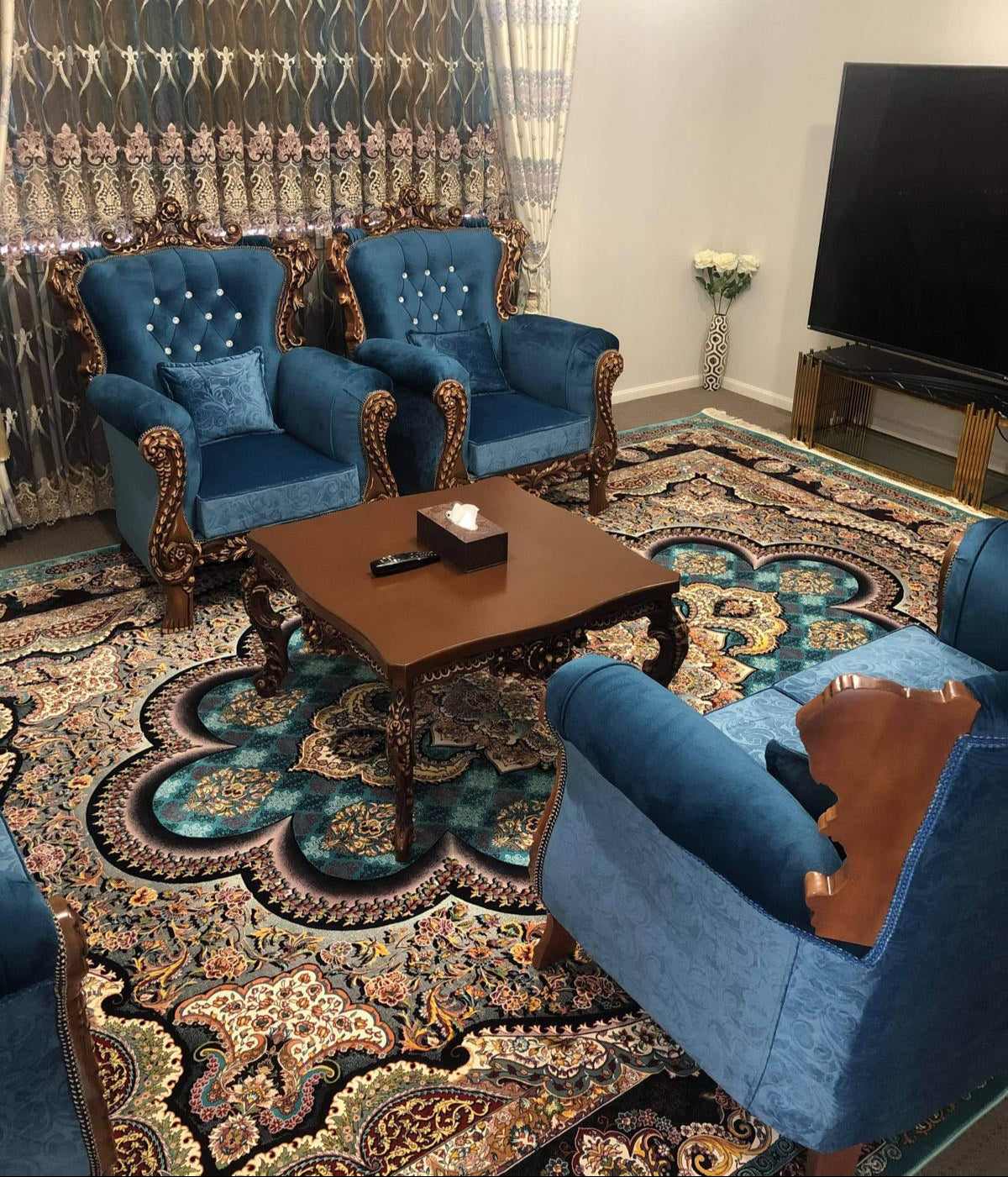 Dark Blue Kapra 7-Seater Sofa Set with Matching Coffee Tables