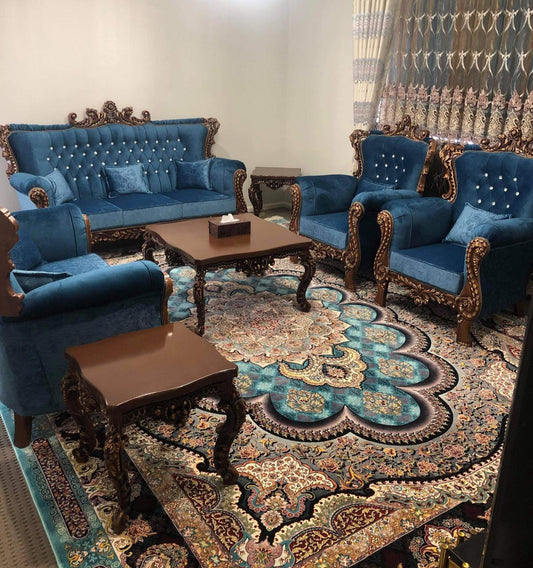 Dark Blue Kapra 7-Seater Sofa Set with Matching Coffee Tables