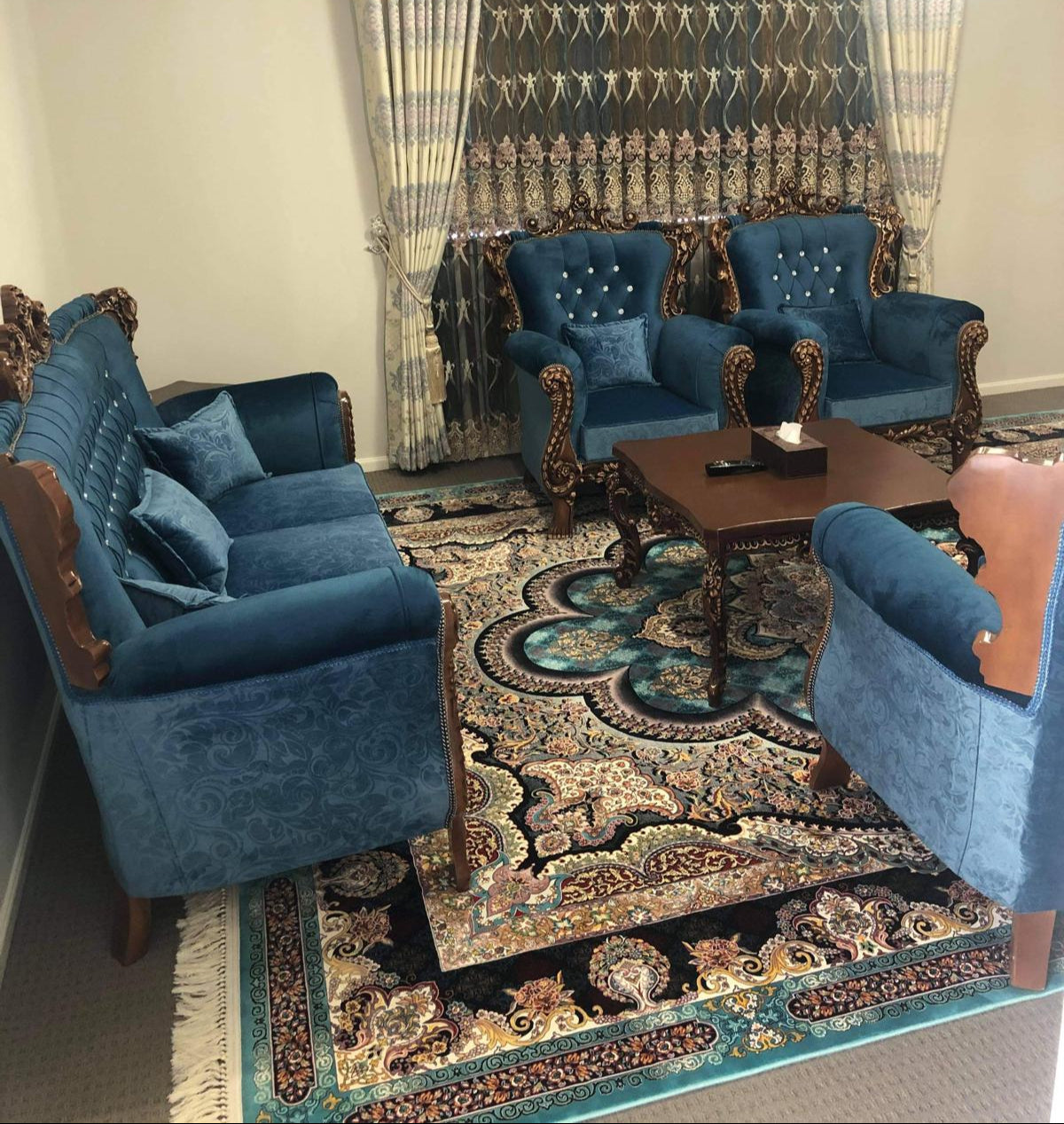 Dark Blue Kapra 7-Seater Sofa Set with Matching Coffee Tables