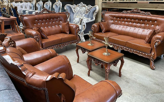 Brown Kapra 7-Seater Sofa Set with Matching Coffee Tables