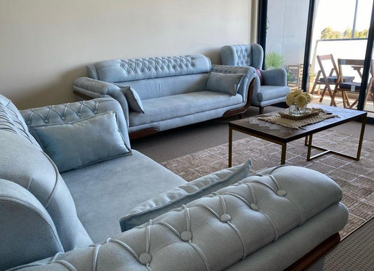 Ashil 7-Seater Sofa – Elegant Comfort in Sky Blue